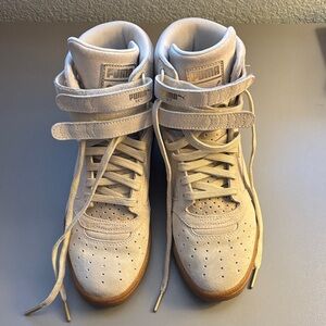 Puma Beige High-Top Sneakers with Gum Sole